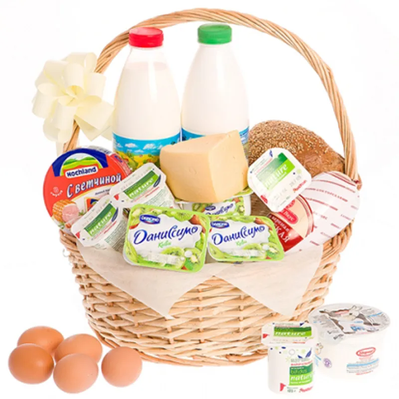 Корзинка свежих продуктов с хлебом и молоком, доставка Альметьевск